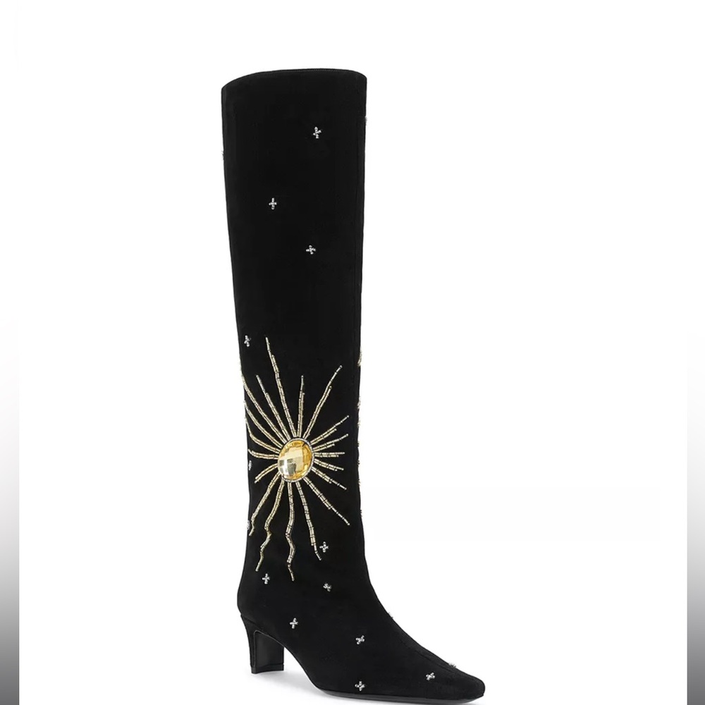 STAUD Wally Celestial Crystal Suede leather knee boots EU40 $995